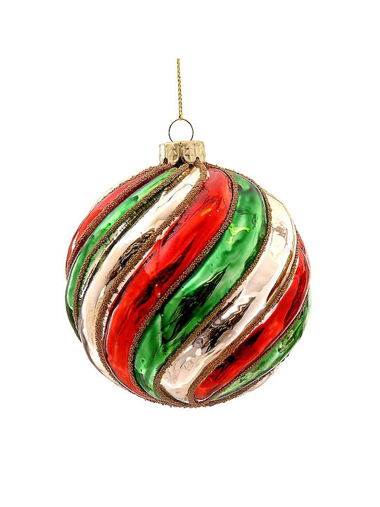 Christmas Glass Ball Gold Green Red Glass Ball Stripes Multicolor Vetur 17863 Ø10 cm