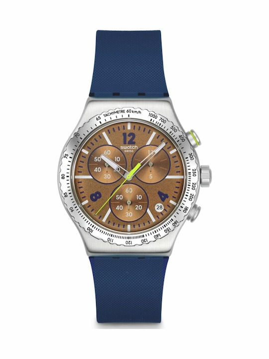 Swatch Sidereal Glow Men's Watch Chronograph Battery with Blue Rubber Strap
