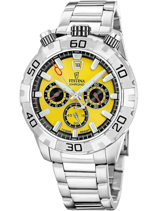 Festina Men's Watch 45mm Chronograph Battery with Silver Metal Bracelet