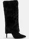 Damenstiefel mit hohem Absatz & Gummizug Schwarz