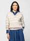 Damen Pullover mit V-Ausschnitt Gestreift Beige