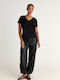 Damen Bluse Baumwolle Kurzärmelig Black