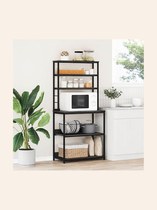 vidaXL Wooden Kitchen Rack 6 Tiers Black 80x40x...