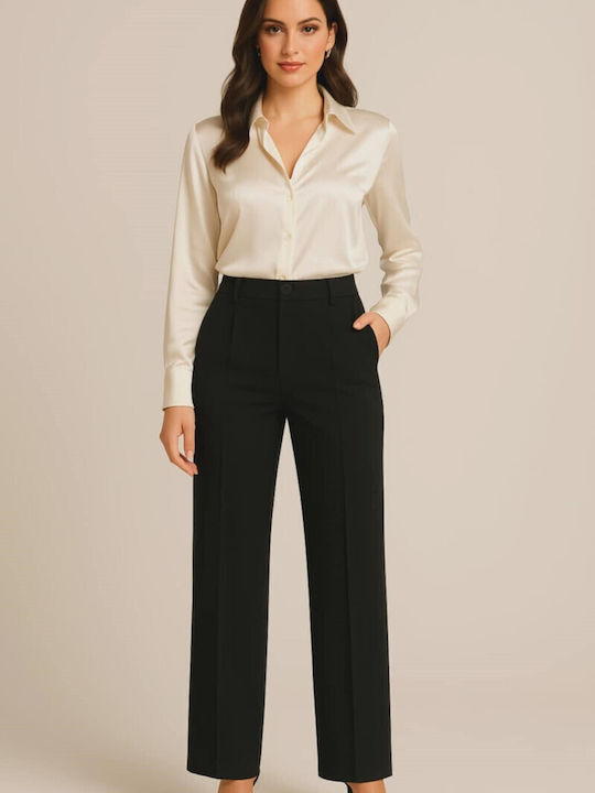 Dama Talie înaltă Tesatura Pantaloni Black