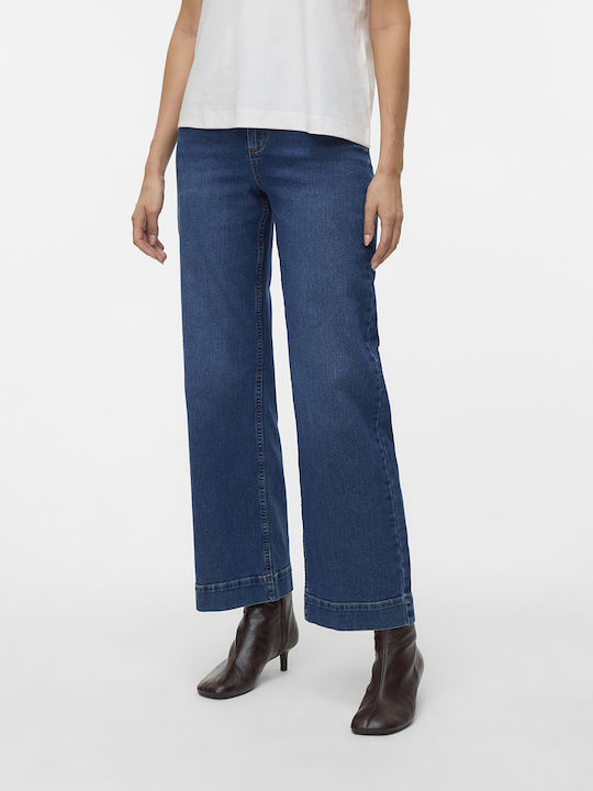Talie înaltă Blugi de damă cu croială largă Denim albastru închis