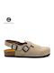 Afelpado Grueso Anatomical Leather Women's Slippers Beige