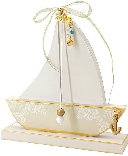 Korres Craft Handmade Tabletop Lucky Charm Boat Gold made of Wood 16x17cm 1pcs