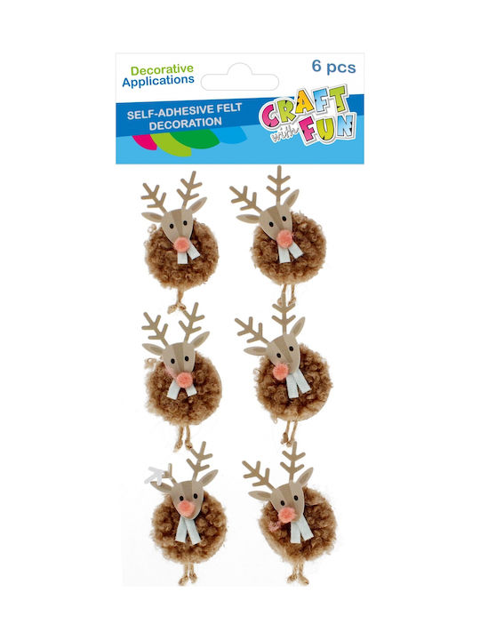 Craft with Fun Χριστουγεννιάτικα Αυτοκόλλητα με Σχέδιο Τάρανδους 6τμχ
