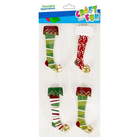 Craft with Fun Χριστουγεννιάτικα Αυτοκόλλητα με Σχέδιο Κάλτσες 3x3εκ. 4τμχ
