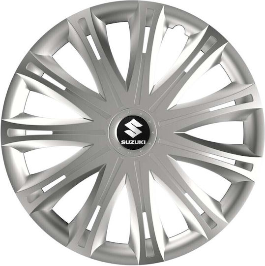 Suzuki Car Hubcap Set with Suzuki Emblem 13" 4pcs Silver