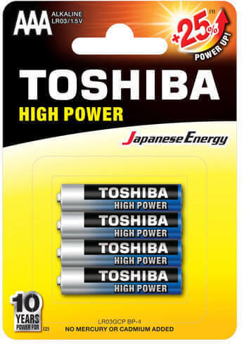 Toshiba High Power Alkaline Batteries AAA 1.5V 4pcs