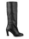 Leather Medium Heel Women's Boots Black