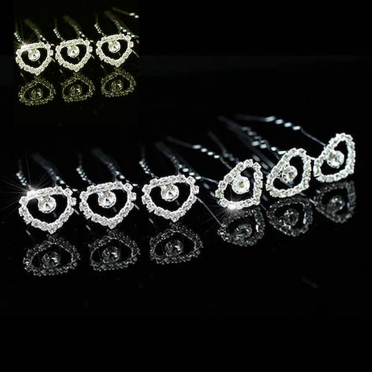 Bridal Set 6 Pieces Hair Pins Wire Heart Shape Silver or Gold Tessa