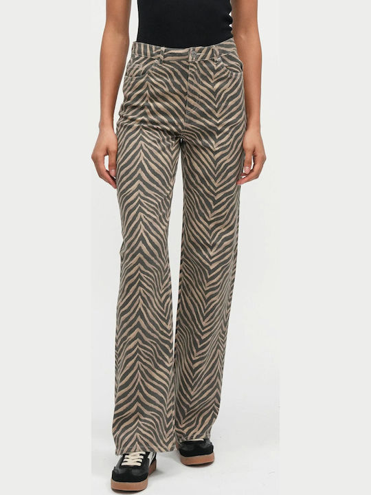 High Waist Women's Jean Trousers in Wide Line Zebra Print