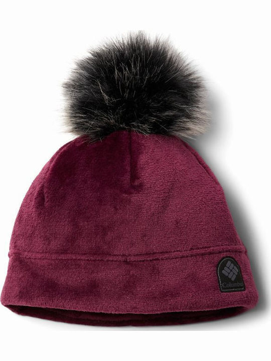 Pom Pom Beanie Beanie Knitted in Burgundy color
