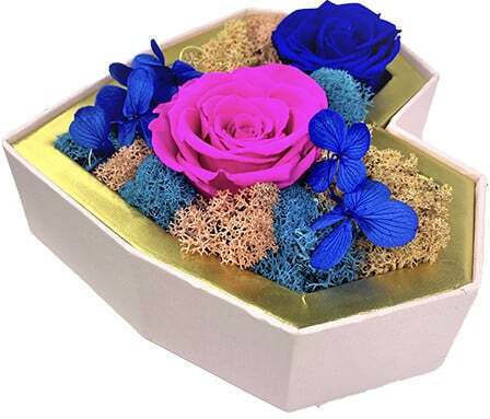 Aranjament Floral Special 5 Flori Criogenate Pe Un Pat De Mușchi Creț Stabilizat Licheni Naturali