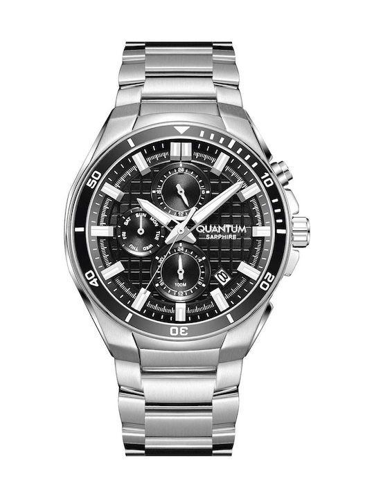 Quantum Dual Time Men's Watch 43mm Battery with Silver Metal Bracelet