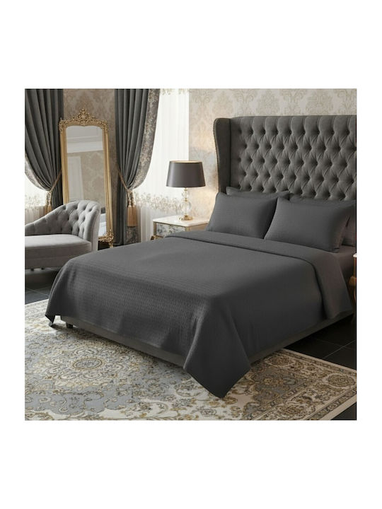 Pucioasa Set Husă de Pilotă Bumbac Semi-dublă cu Față de Pernă & 1 Cearsaf 180x220 gri închis