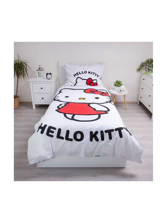 Hello Kitty Σετ Παιδική Παπλωματοθήκη Μονή με Μαξιλαροθήκη Βαμβακερή White 140x200εκ.