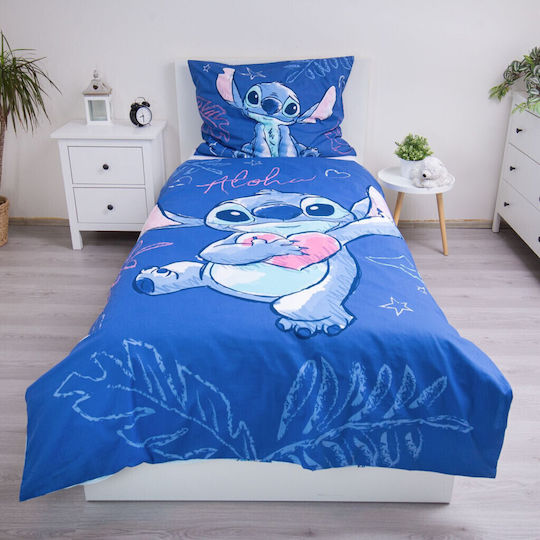 Disney Lilo And Stitch Aloha Σετ Παιδική Παπλωματοθήκη Μονή με Μαξιλαροθήκη Βαμβακερή Aloha Blue 140x200εκ.