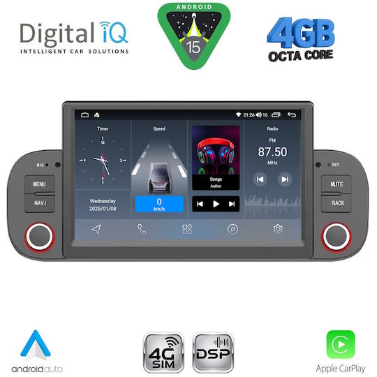 Digital IQ Car Audio System for Fiat Panda 2012-2021 (Bluetooth/USB/WiFi/GPS/Apple CarPlay/Android Auto) with 7" Touch Screen