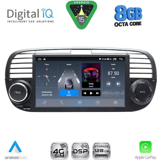 Digital IQ Ηχοσύστημα Αυτοκινήτου για Fiat 500 2007-2015 (Bluetooth/USB/WiFi/GPS/Apple-Carplay/Android-Auto)