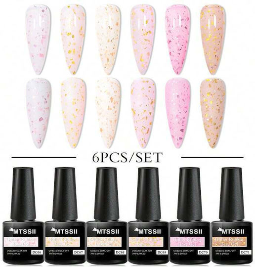 Set 6 Gel Pieces 7 Ml Gold Pink Glitter