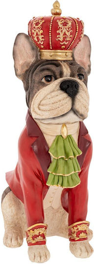 Christmas Decorative Sitting Dog Red Costume Crown Grey Polyresin 22.5x15x37.5cm