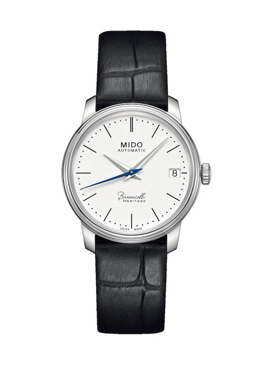 Mido Γυναικείο Ρολόι 33mm Μπαταρίας με Μαύρο Δερμάτινο Λουράκι