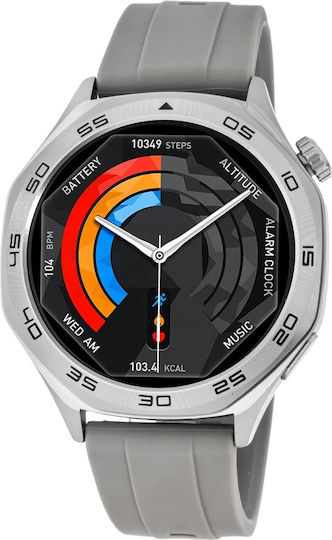 3Guys 3GW8303 Stainless Steel 46mm Smartwatch με Παλμογράφο (Gray Silicone)