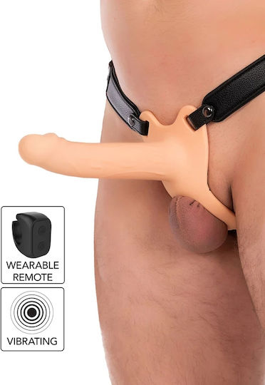 Gurtzeug Strap-Ons Hohlmodell aus Silikon & Kabellose Fernbedienung Hidden Desire Inferno Hohlpenis Strap-On Vibrator aus Fleisch 18cm