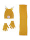 Kids Beanie Set with Scarf & Gloves Knitted Yellow