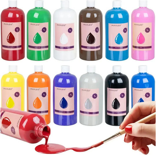 Ακρυλικά Χρώματα Ζωγραφικής Maaleo Poster Paints – Σετ 12x1000ml