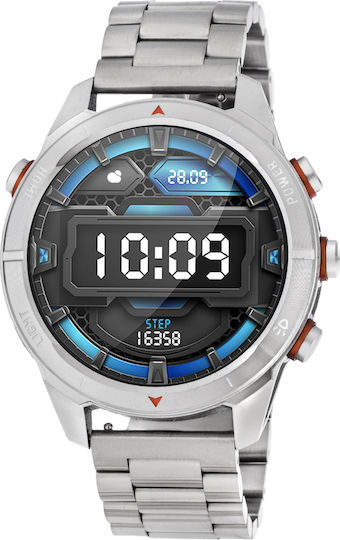 3Guys 3GW8053 Stainless Steel 48mm Smartwatch with Heart Rate Monitor (Stainless Steel)