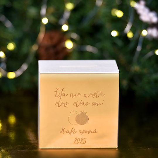 Căsuță de Bani din Lemn cu Plexiglas Oglindă Aurie 10x10cm Pbp/71652 Kaliso Kls-pbp-71652