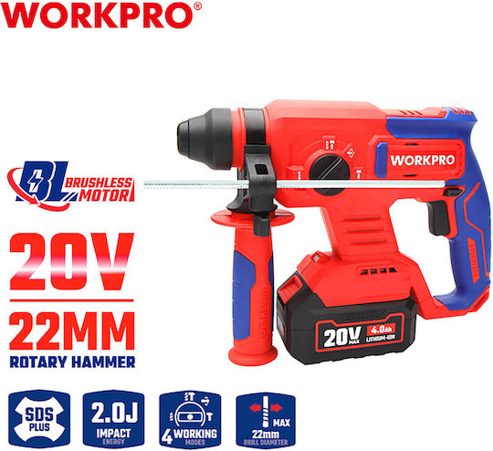 WorkPro Demolition Hammer Battery Brushless 20V 2x4Ah with Chuck SDS Plus WP390301