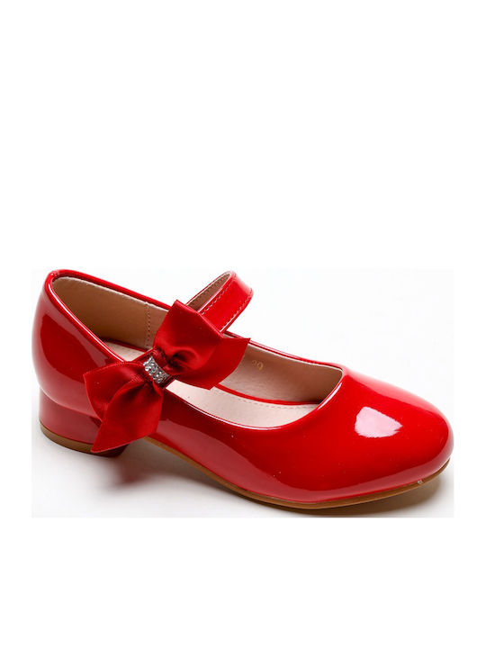 Kids Patent Leather Ballerinas with Hoop & Loop Closure Red
