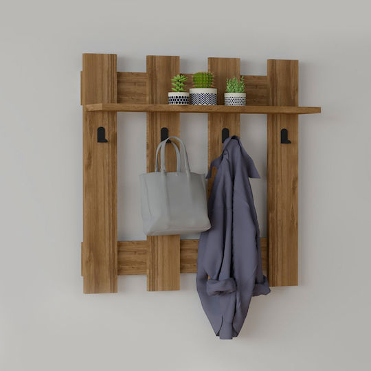 Megapap Wall Hanger Carina Wooden 4 Hooks Brown 70x18cm
