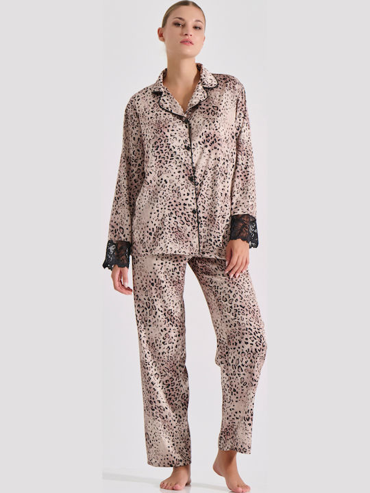 Milena by Paris Winter Damen Pyjama-Set Animal Print