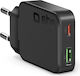 SBS Φορτιστής Χωρίς Καλώδιο GaN με Θύρα USB-A και Θύρα USB-C 45W Power Delivery Μαύρος (Ultra-Slim)