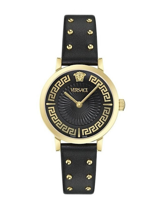 Versace Greca Γυναικείο Ρολόι Μπαταρίας με Μαύρο Δερμάτινο Λουράκι