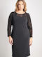 Midi Abendkleid mit Spitze & Transparenz Schwarz