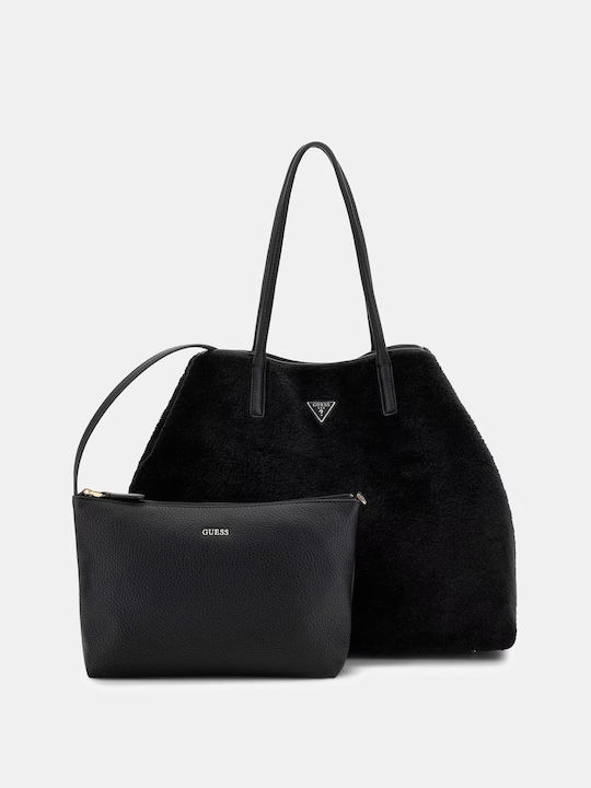 Großes Fell Damen Tote Tasche Schwarz
