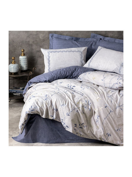 Cotton Box Duvet Cover Set Cotton Single with Pillowcase 160x220 Nitsa Dark Blue - Grey