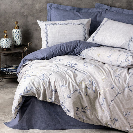 Cotton Box Σετ Μονή 160x220cm Nitsa Σκούρο Μπλε - Γκρι
