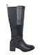 Synthetic Leather Medium Heel Women's Boots Black