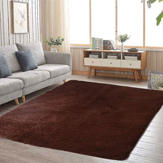 SpitiBazaar Covor Rectangular Shaggy Din blană Maro