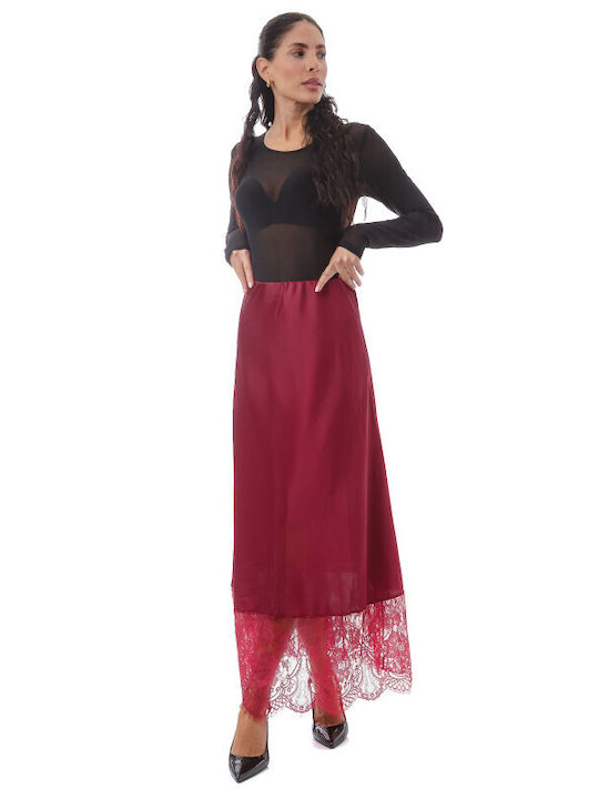 Satin Midi Fustă Burgundy