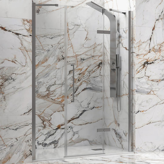 Karag Tinos 600 Duschwand für Dusche mit Schieben Tür 170x200cm Klarglas Inox gebürstet
