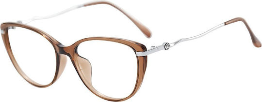 Techsuit Anti-blue Light Glasses Reflex Pc 86162 Women Round Tr90&metal Frame Ac Lens Silver Brown